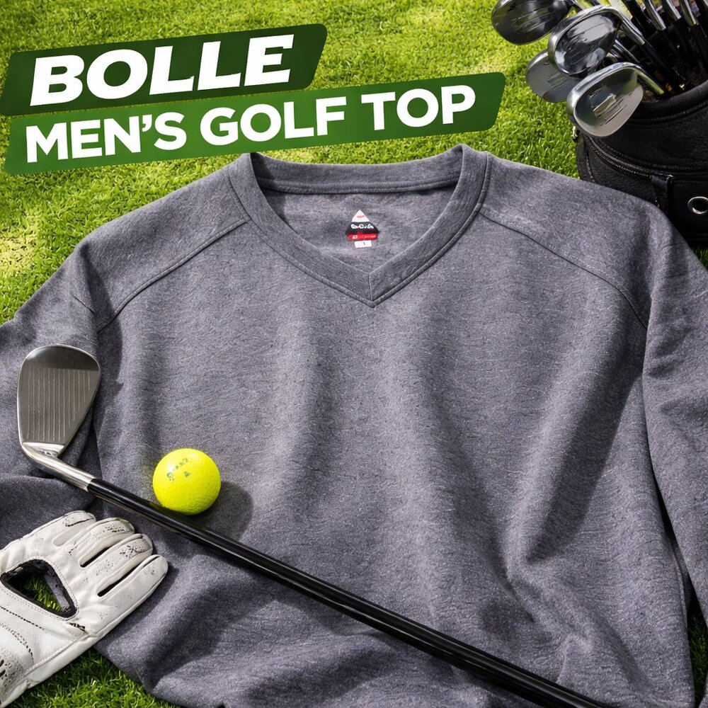 Men's BOLLE GOLF Gray V-Neck Long Sleeve Pull-Over Sweatshirt, Medium
